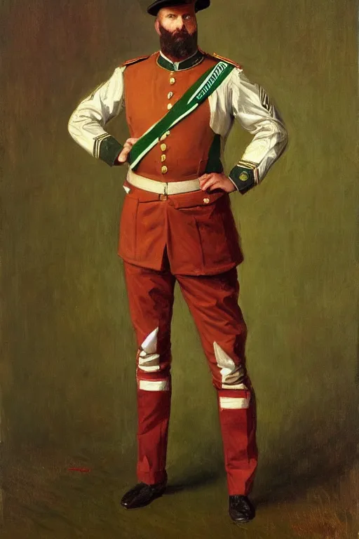 Image similar to full body portrait of the dictator of the seattle supersonics, 1 8 8 9, in full military garb, oil on canvas by william sidney mount, trending on artstation