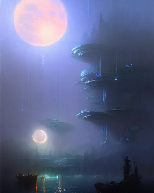 Image similar to a beautiful cyberpunk acrylic painting of a moon garden by Ivan Aivazovsky, trending on ArtStation, Beeple.