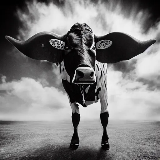 Image similar to a highly detailed ultra realistic photograph of a cow dressed in a fighter jet jumpsuit and mask