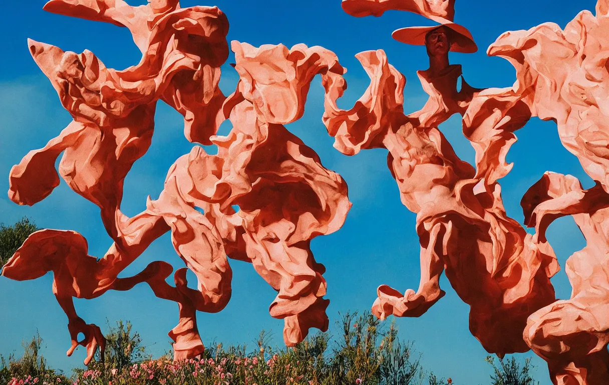 Image similar to a cowboy turning into blooms by slim aarons, by zhang kechun, by lynda benglis. tropical sea slugs, angular sharp tractor tires. complementary bold colors. photo of a manly cowboy. warm soft volumetric dramatic light. national geographic. 8 k, rendered in octane, smooth gradients. angular sculpture by antonio canova by gian lorenzo bernini.