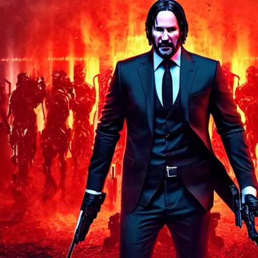 Image similar to john wick in doom eternal