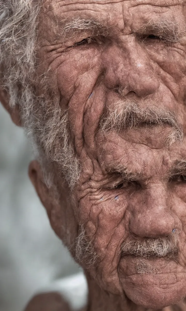 Image similar to an ancient man, extreme wrinkles, time weighs heavily, old beyond his years