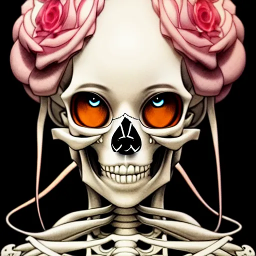 Image similar to anime manga skull portrait young woman skeleton, miffy, unreal engine, intricate, elegant, highly detailed, digital art, art by JC Leyendecker and sachin teng