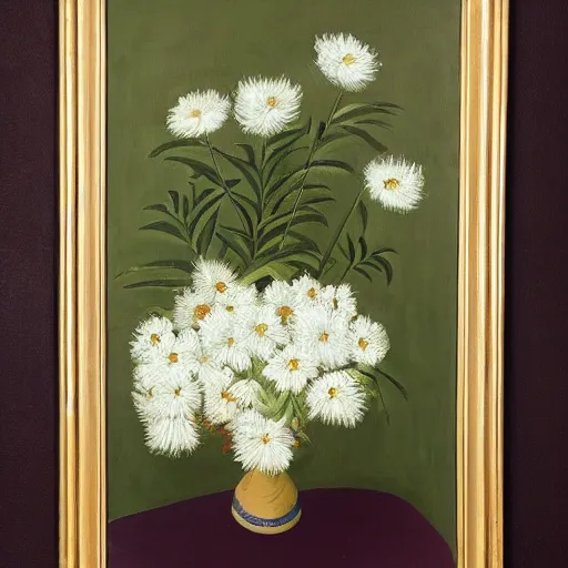 Image similar to flat painting of a vase of white flowers