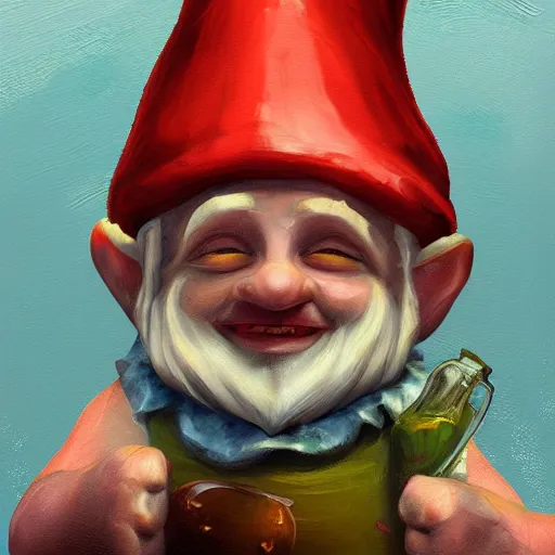 Prompt: Gnome bathing in gravy, expressive oil painting, matte art, digital art, highly detailed