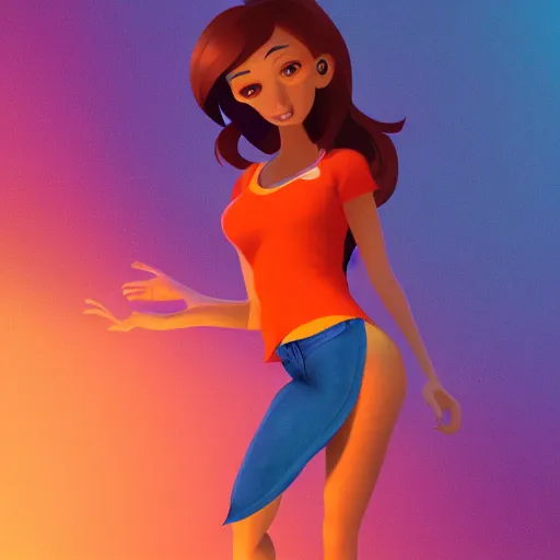 Prompt: upper body illustration of a beautiful latin girl, brown skin, orange hair, small waist, she wears a pretty miniskirt, mattepainting concept blizzard pixar maya engine on stylized background splash comics global illumination lighting artstation, sharp focus, lois van baarle, ilya kuvshinov, rossdraws