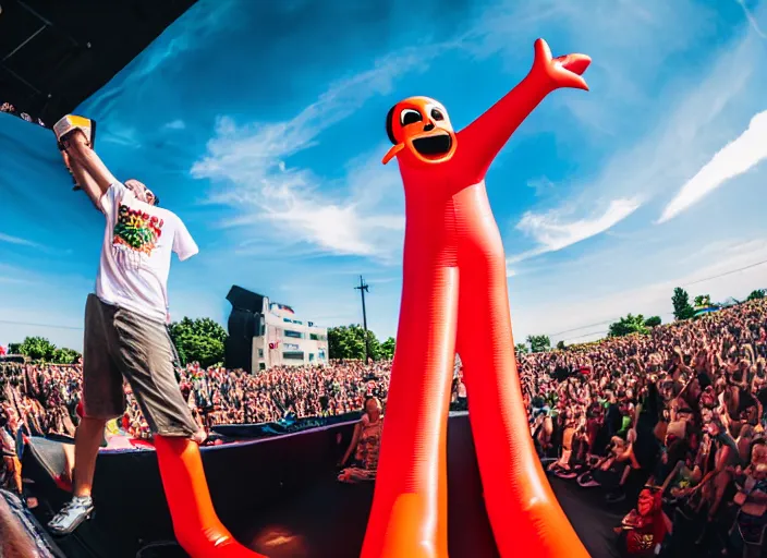 Image similar to photo still of whacky waving inflatable tube man vans warped tour 2 0 1 8!!!!!!!! at age 3 6 years old 3 6 years of age!!!!!!!! getting lit in the pit, 8 k, 8 5 mm f 1. 8, studio lighting, rim light, right side key light