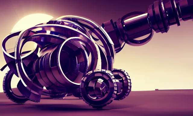 Image similar to abstract circular mechanical robot with pistons, 3 d render, 8 k, octane render, cycles render, unreal engine