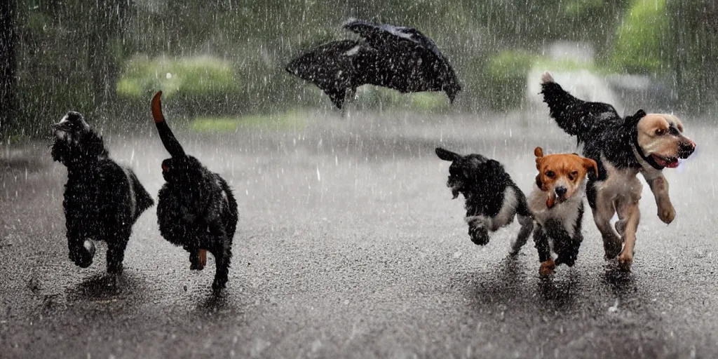 Prompt: photo raining cats and dogs