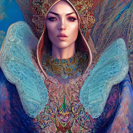 Image similar to a beautiful woman wearing algerian kaftan by alex gray and android jones , Karol Bak, Ayami Kojima, Amano , concept art, character design, fantasy,3D, 8k resolution