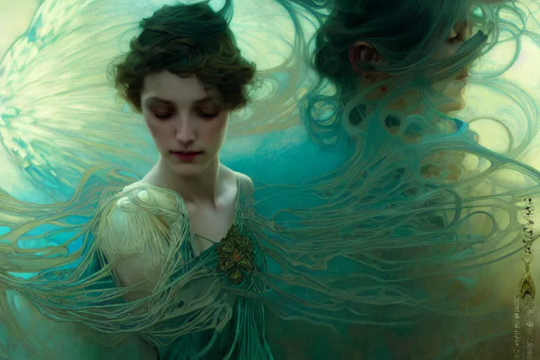 Image similar to pale teal becoming light itself, fantasy, intricate, elegant, dramatic lighting, emotionally evoking symbolic metaphor, highly detailed, lifelike, photorealistic, digital painting, artstation, concept art, smooth, sharp focus, illustration, art by John Collier and Albert Aublet and Krenz Cushart and Artem Demura and Alphonse Mucha