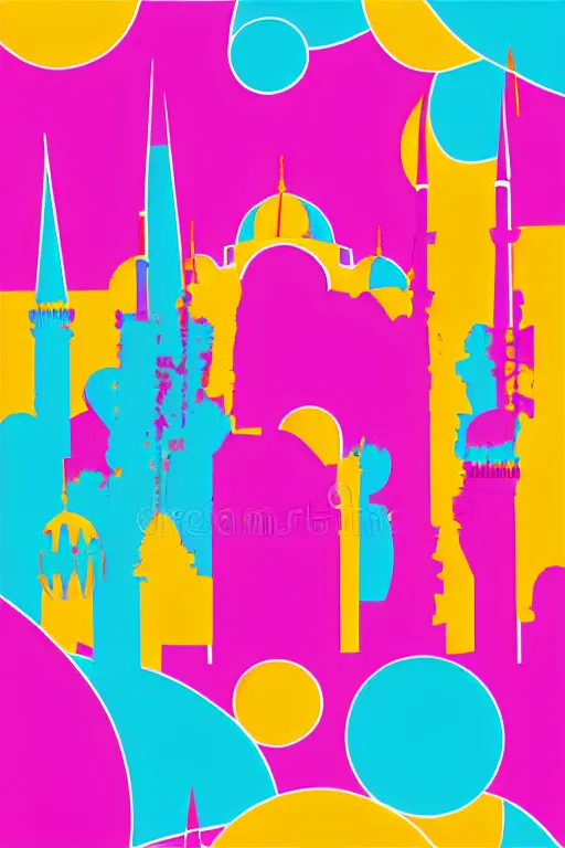 Image similar to minimalist boho style art of colorful istanbul skyline, illustration, vector art