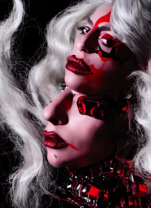 Image similar to lady gaga by nick knight, born this way, born this way album, black outfit, black lipstick, red weapon 8 k s 3 5, cooke anamorphic / i lenses, highly detailed, cinematic lighting