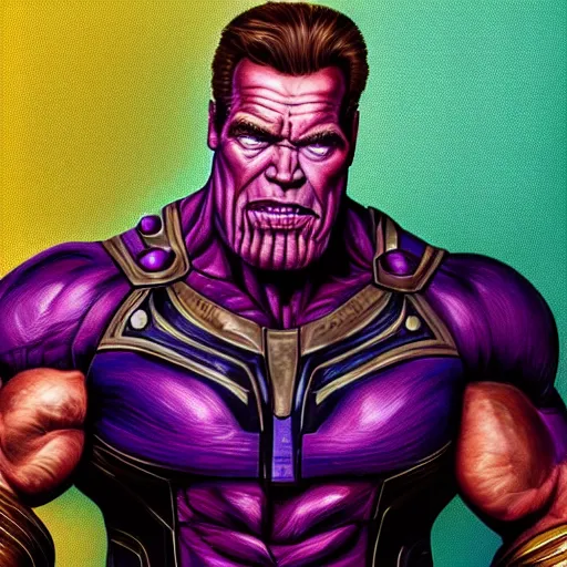 Image similar to arnold schwarzenegger as thanos, highly detailed, amazing digital art, trending on artstation, sharp