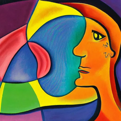 Prompt: a woman inside her fingerprint calling out her identity to the world, abstract art in the style of georgia o keefe and cubism,