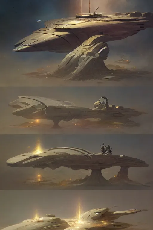 Prompt: hyoerbolic starship concept design by peter mohrbacher and craig mullins and hiroshi yoshida and james jean and frank frazetta and michael whelan and andreas rocha