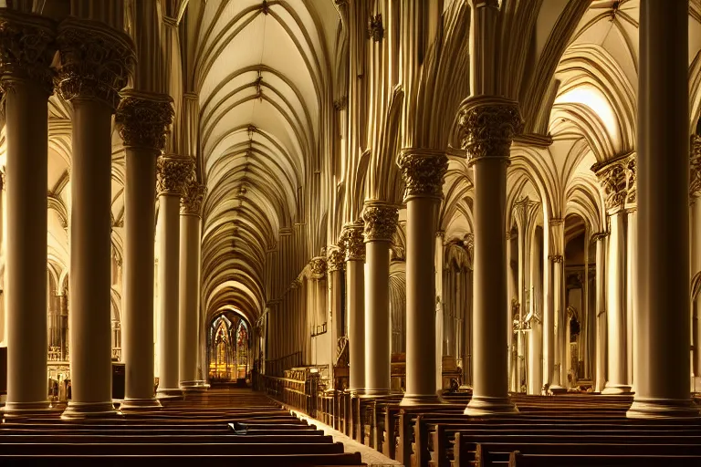 Prompt: highly detailed illustration of the cathedral of saint matthew the apostle, artstation, interior shot, washington dc, cinematic lighting, hyperdetailed, cgsociety, 8k, high resolution, insanely detailed and intricate