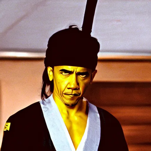 Image similar to obama as an ninja, film still from kill bill 2 0 0 4.