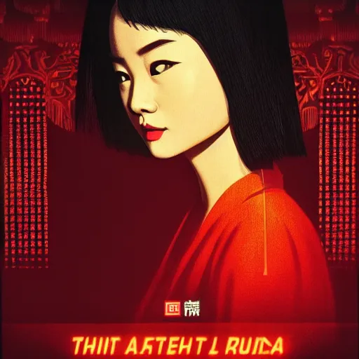 Prompt: Portrait of Mulan, pitch black room, extremely detailed, oil on canvas, low-key neon lighting, realist, artstation, Blade Runner 2049, Roger Deakin’s cinematography, by J. C. Leyendecker and Peter Paul Rubens and Stephen Bauman,