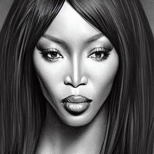 Image similar to full figure ultra realistic illustration, naomi campbell wearing a black suit, intricate, elegant, highly detailed, digital painting, artstation, concept art, smooth, sharp focus, illustration, art by artgerm and greg rutkowski and alphonse mucha