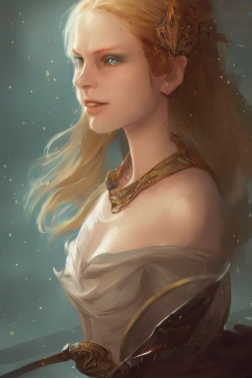 Image similar to head and shoulders portrait of a female high fantasy dnd by wlop