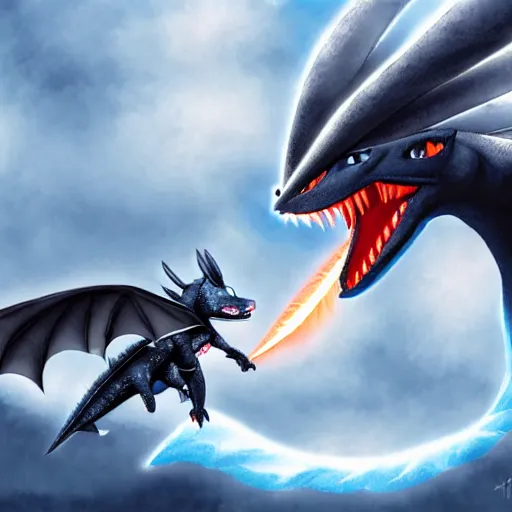 Prompt: lightning dragon toothless, httyd, digital art