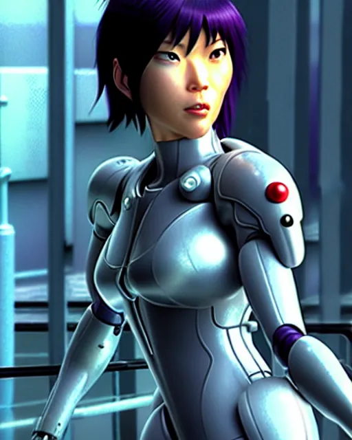 Image similar to weta disney pixar movie still portrait photo of motoko kusanagi the major ghost in the shell : : as cyborg woman by pixar : : by weta, wlop, ilya kuvshinov, rossdraws, artgerm, marvel, maxim cover, latex, octane render, sweaty, iridescent, bright morning, anime, octane render, 3 dcgi : :