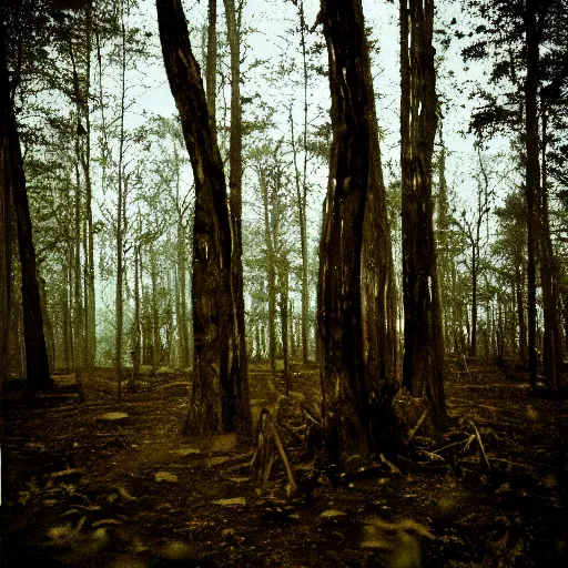 Image similar to Camera obscura photo of a demon in a forest, horrifying, grainy, cursed