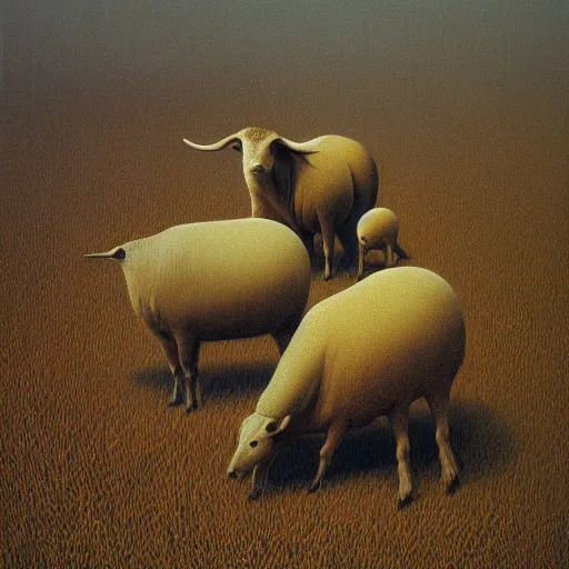 Prompt: 🐥🐂🐰 by zdzisław beksiński