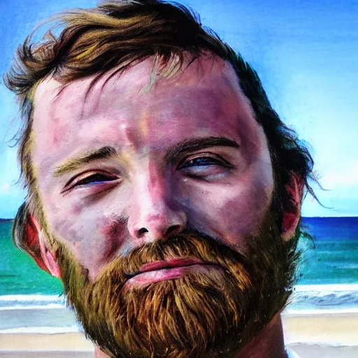 Image similar to a man named Luke harrington who lives on Ocracoke island staring at the ocean, photorealistic