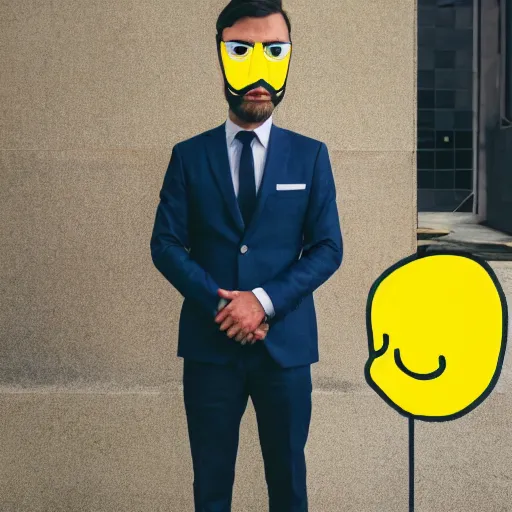 Prompt: a man wearing a suit lemon head