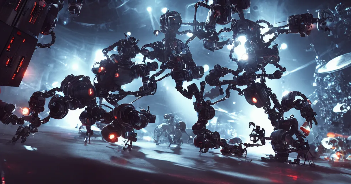 Image similar to robot fight, drama, high quality, vray, cg, crazy, space