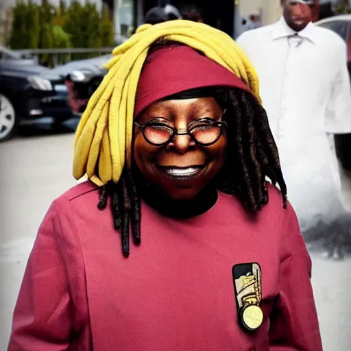 Image similar to photo of a person who looks like a mixture between whoopi goldberg as guinan from star trek and levar burton