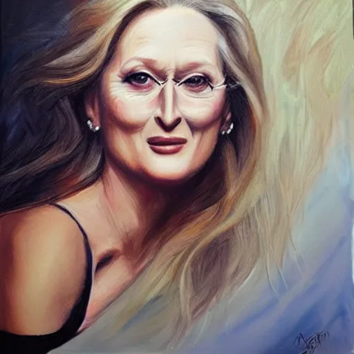 Prompt: “Meryl Streep portrait, Tanya Shatseva”