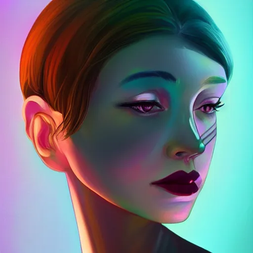 Image similar to portrait of a woman inspired by lois van baarle, iridescent, holographic