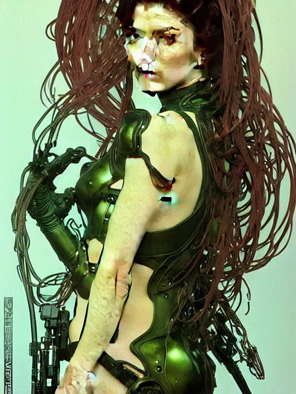 Prompt: realistic detailed face portrait of one sublime sexy heroine with few parts of alien like cyberpunk armor, minimal sleek design armor style, by moebius, alphonse mucha, ayami kojima, amano, greg hildebrandt, and mark brooks, feminine, sexy, female, seductive, art nouveau, cyberpunk, neo - gothic, gothic, character concept design, green eyes