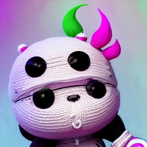 Image similar to knit candypunk panda, high - quality, character design!!!! beautiful lighting, magicpunk, dollpunk, 1 6 k, oled, octane, redshift, hyper detailed, excellent detail