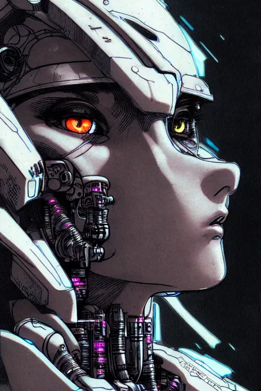 Image similar to a close - up portrait of a cyberpunk cyborg girl, by kim jung gi, rule of thirds