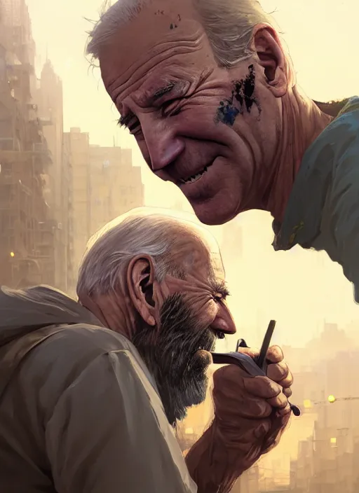 Image similar to Highly detailed portrait of homeless and beaten up Joe Biden, in GTA V, Stephen Bliss, unreal engine, fantasy art by Greg Rutkowski, Loish, Rhads, ferdinand knab, Makoto Shinkai and Lois van baarle, ilya kuvshinov, rossdraws, Tom Bagshaw, alphonse mucha, global illumination, radiant light, detailed and intricate environment