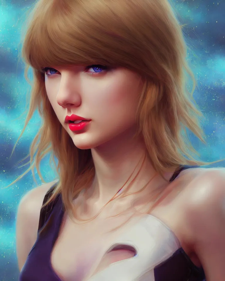 Image similar to taylor swift, evangelion, au naturel, hyper detailed, digital art, trending in artstation, cinematic lighting, studio quality, smooth render, frostbite 3 engine rendered, art style by klimt and nixeu and ian sprigger and wlop and krenz cushart