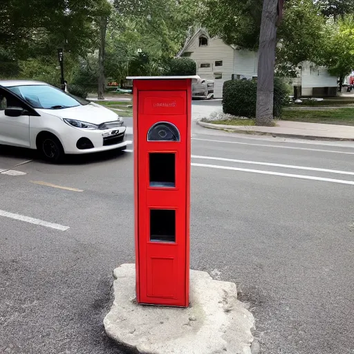 Image similar to a tiny car next to a mailbox