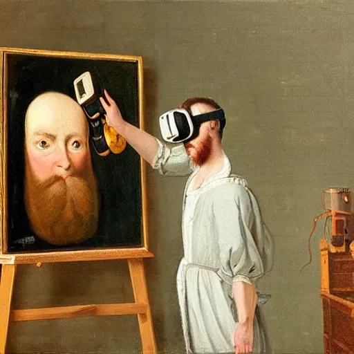 Image similar to a painting of a man using virtual reality in the 17th century, 17th century painting