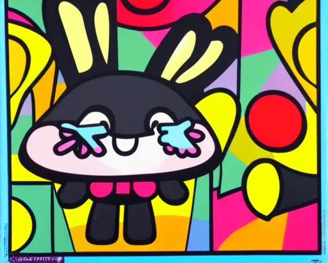 Image similar to a super cute black bunny, fine art by romero britto