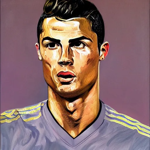 Image similar to portrait of cristiano ronaldo, painting by paula rego, high detail, high resolution