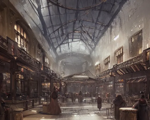 Image similar to a mall in the style of early medieval vikings, art by greg rutkowski and artgerma, stunning concept art, interior design architecture