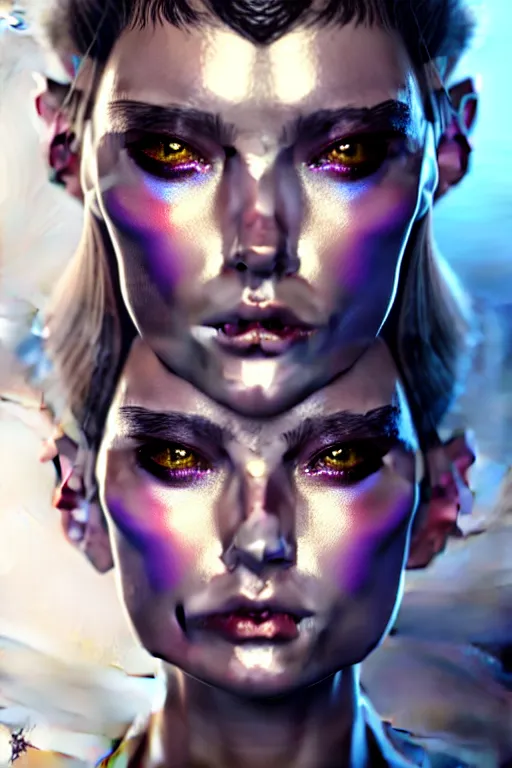 Image similar to hyperdetailed closeup portrait of a stunningly beautiful french girl androgynous made of iridescent metals, smoke, inspired by helmet newton, ross tran and wlop and masamune shirow and kuvshinov, concept art, intricate, photorealistic, octane render, rtx, hdr, unreal engine, dnd digital art by artgerm fine face