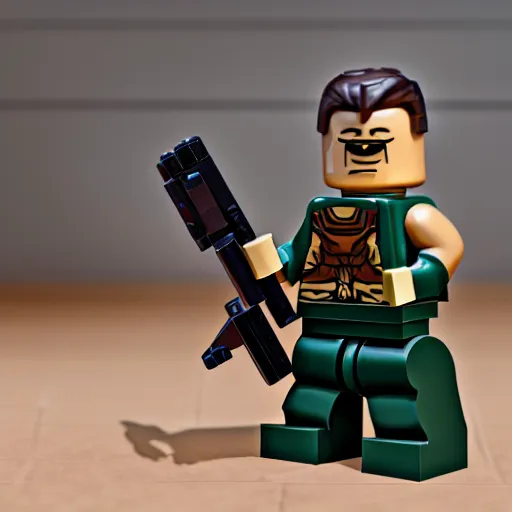 Image similar to doomguy as a lego figure, 4k, high detail, high-resolution photograph, professional photography, ultra-detail, lego