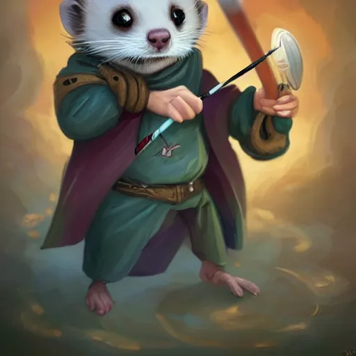 Prompt: cute little anthropomorphic ferret [ thing ], playing badminton, tiny, small, short, wizard robe, cute and adorable, pretty, beautiful, dnd character art portrait, matte fantasy painting, deviantart artstation, by jason felix by steve argyle by tyler jacobson by peter mohrbacher, cinema