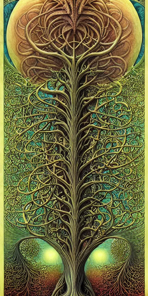 Image similar to tree of life by roger dean and andrew ferez, art forms of nature by ernst haeckel, divine chaos engine, symbolist, visionary, art nouveau, botanical fractal structures, organic, detailed, realistic, surreality