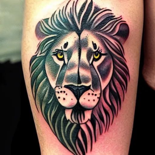 Prompt: crappy tattoo of a lion, drawn by a toddler